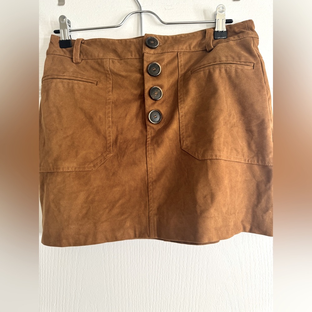 ZARA Camel Faux Suede High Waisted Button Up Skirt